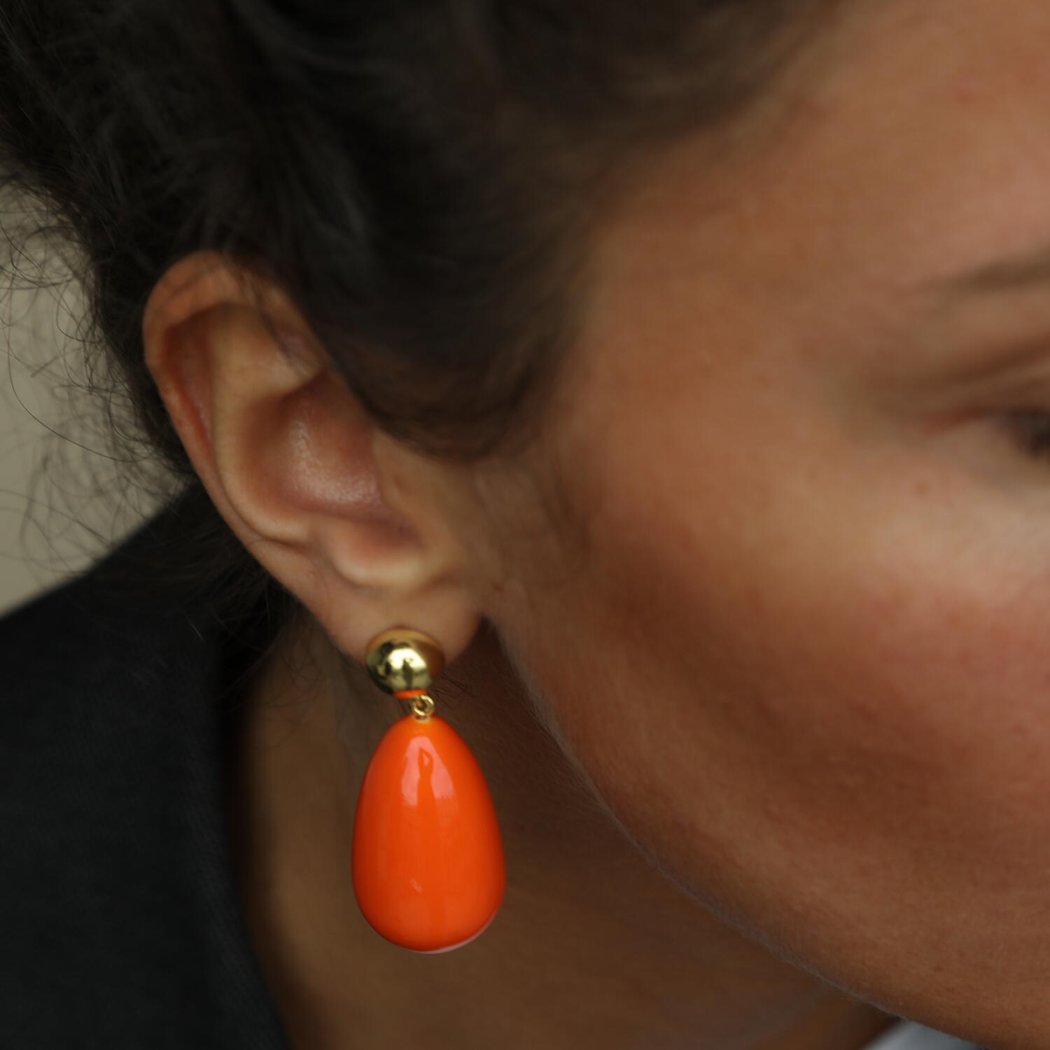 Drop øreringe - orange/forgyldt